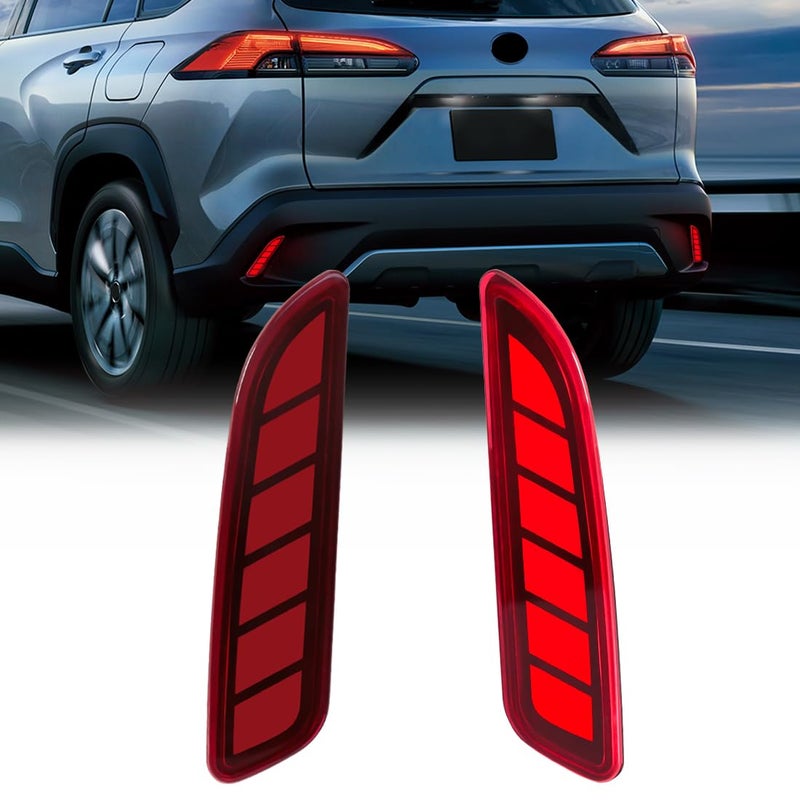 VGETTING LED Rear Reflector Lights For Toyota Corolla Cross 20202022 Rear Bumper Lamp with Sequential Turn Signal Brake Light Red Lens Checked Pattern